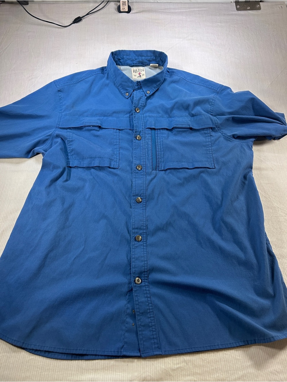 Blue Short-Sleeve Button-Front fishing outdoors Shirt